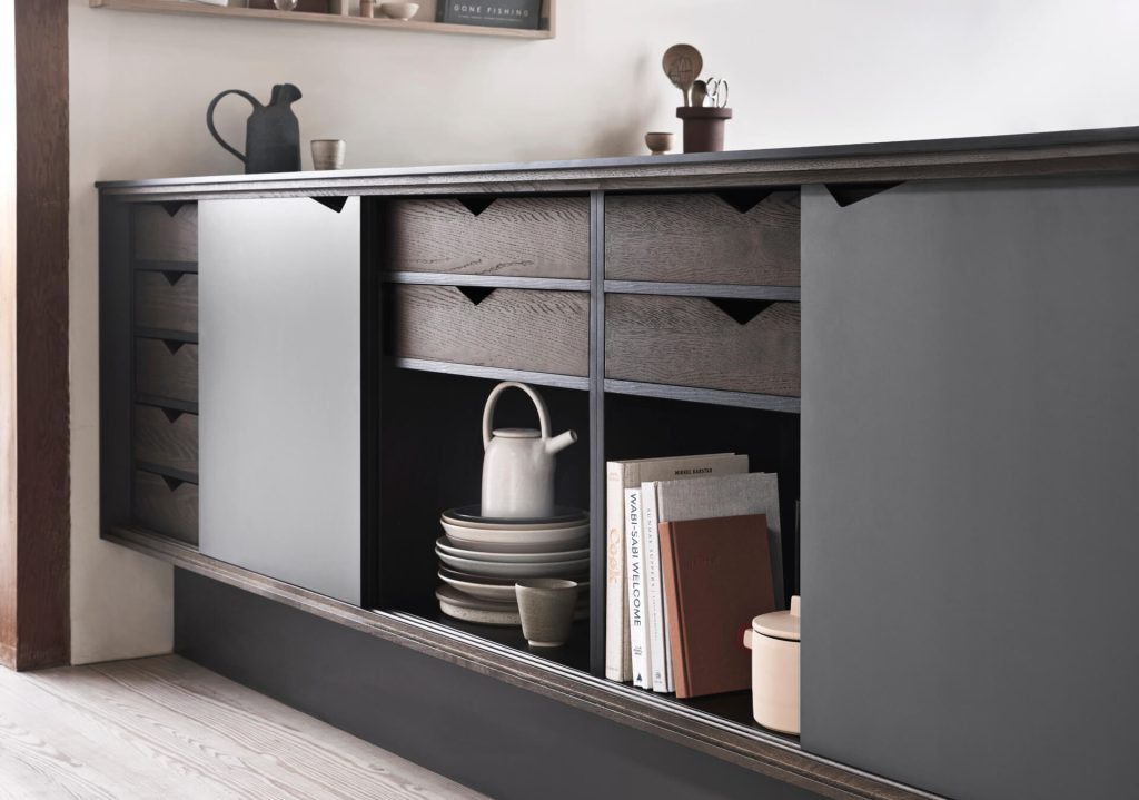 PRATO X KITCHEN DETAIL GREY DARK OAK DRAWERS SLIDING DOORS MAIN