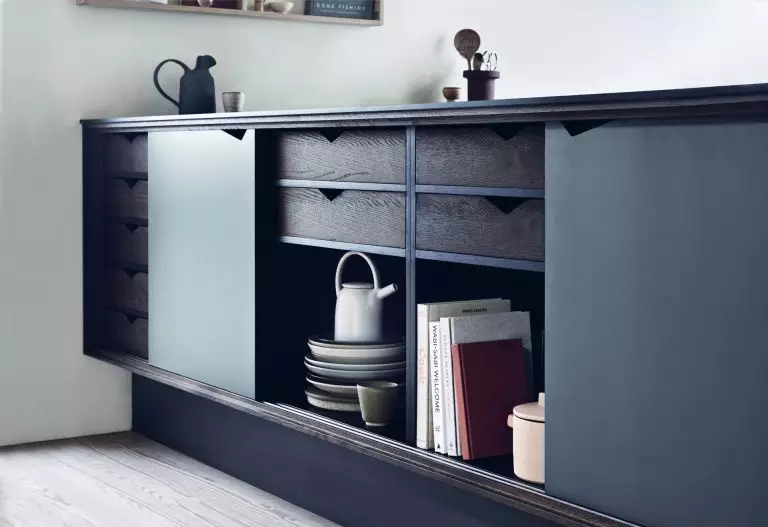 PRATO X KITCHEN DETAIL GREY DARK OAK DRAWERS SLIDING DOORS MAIN Extended